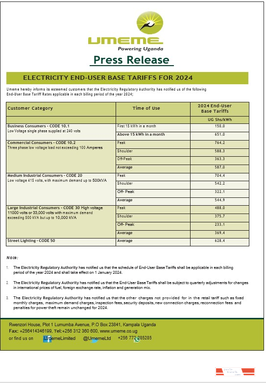 Uganda UMEME business utility bill Word and PDF template PSD template